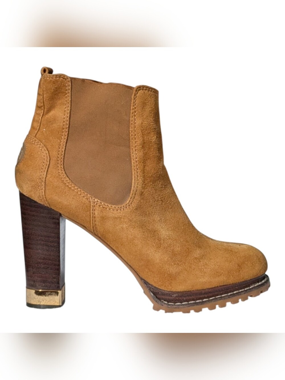 Tory Burch Tan Suede Chelsea Lug Heel Bootie